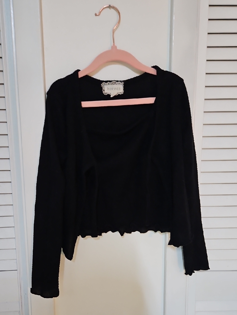 btween Black Cropped Cardigan with Attached Shirt & Scalloped Hem